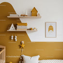 Cozy Kids Room with Yellow Accent Wall and Decorative Shelves