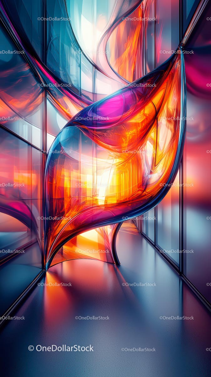 Abstract Vibrant Color Sculpture with Modern Glass Art Installation