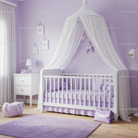 Lavender Nursery with Canopy Bed and Plush Toys for a Cozy Baby Room