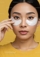 Young Asian Woman Applying Eye Patches for Skincare Treatment