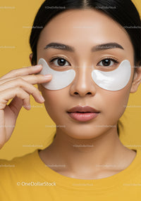 Young Asian Woman Applying Eye Patches for Skincare Treatment