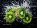 Fresh Sliced Kiwi Fruit Splashing in Water for Refreshing Visual