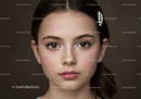 Elegant Portrait of a Young Girl with Brown Eyes and Pearl Hair Clip