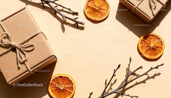 Eco Friendly Gift Boxes with Dried Orange and Rustic Twigs