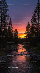 Sunset Reflections on Forest River at Twilight