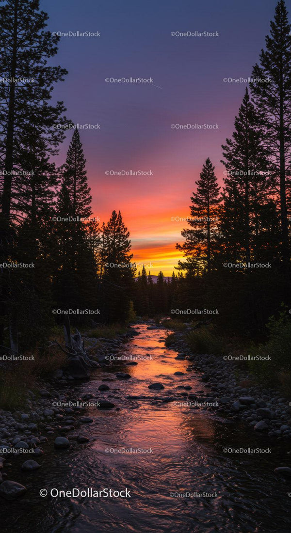 Sunset Reflections on Forest River at Twilight