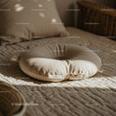 Soft Beige Pillow on Cozy Quilted Bed in Warm Light