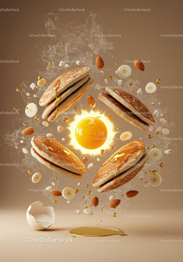 Floating Pancakes with Egg Yolk and Nuts in Motion