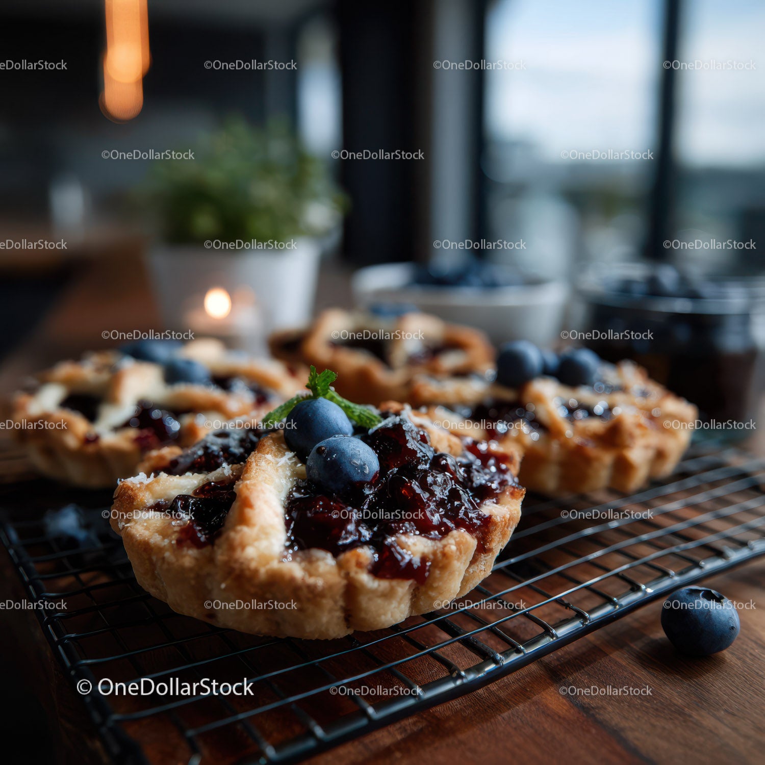 Blueberry Tart with Berries and Flaky Pastry for Dessert