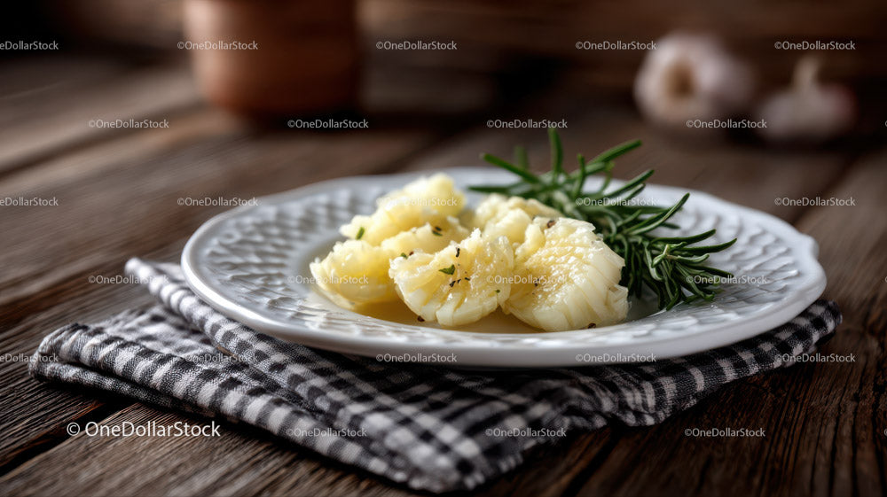 Roasted Garlic Cloves with Rosemary on Rustic Wooden Table