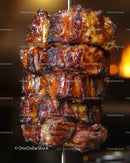 Close-Up of Juicy Grilled Meat Skewers with Charred Exterior