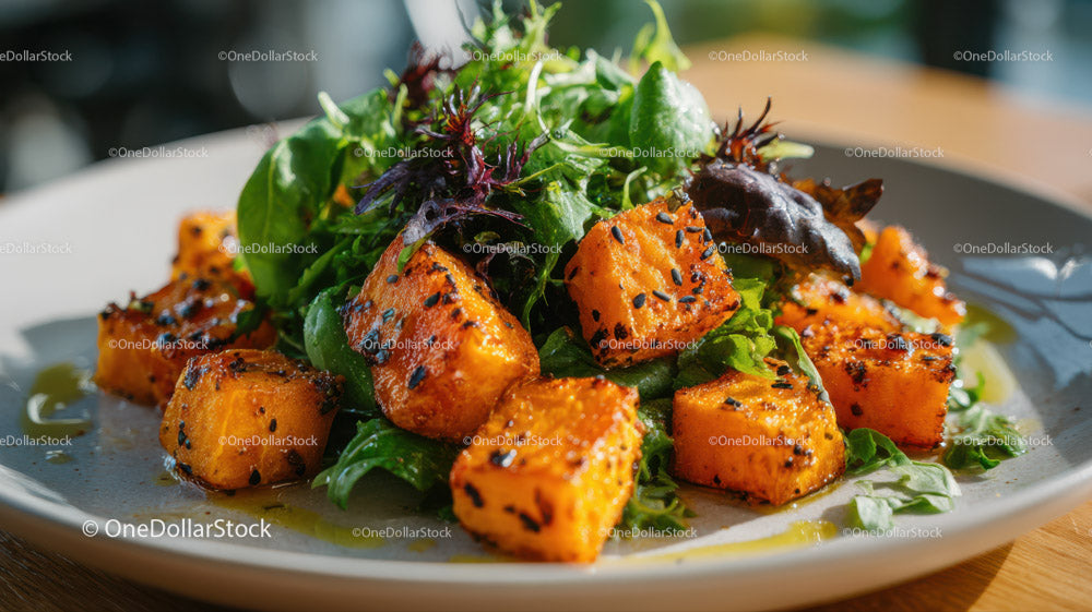 Fresh Roasted Sweet Potato and Mixed Greens Salad