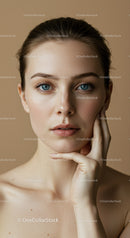 Close-Up Portrait of a Young Woman with Blue Eyes and Clear Skin