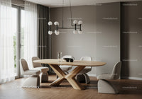 Contemporary Dining Room with Wooden Table and Stylish Lighting