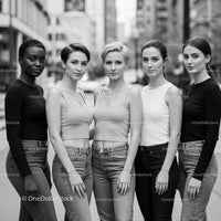 Group of diverse young women standing confidently outdoors