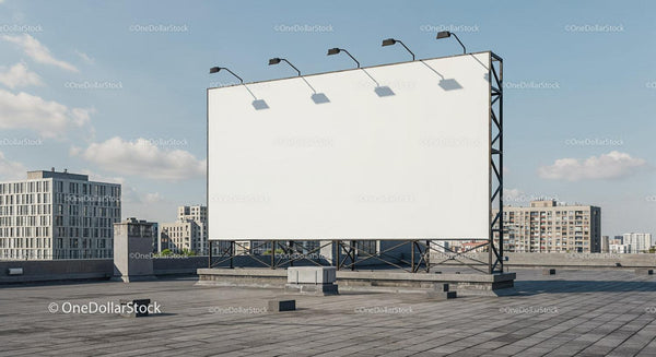 Large blank billboard on urban rooftop with city view JPG Mockup Image