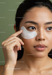 Young Woman Applying Eye Treatment with Skincare Mask