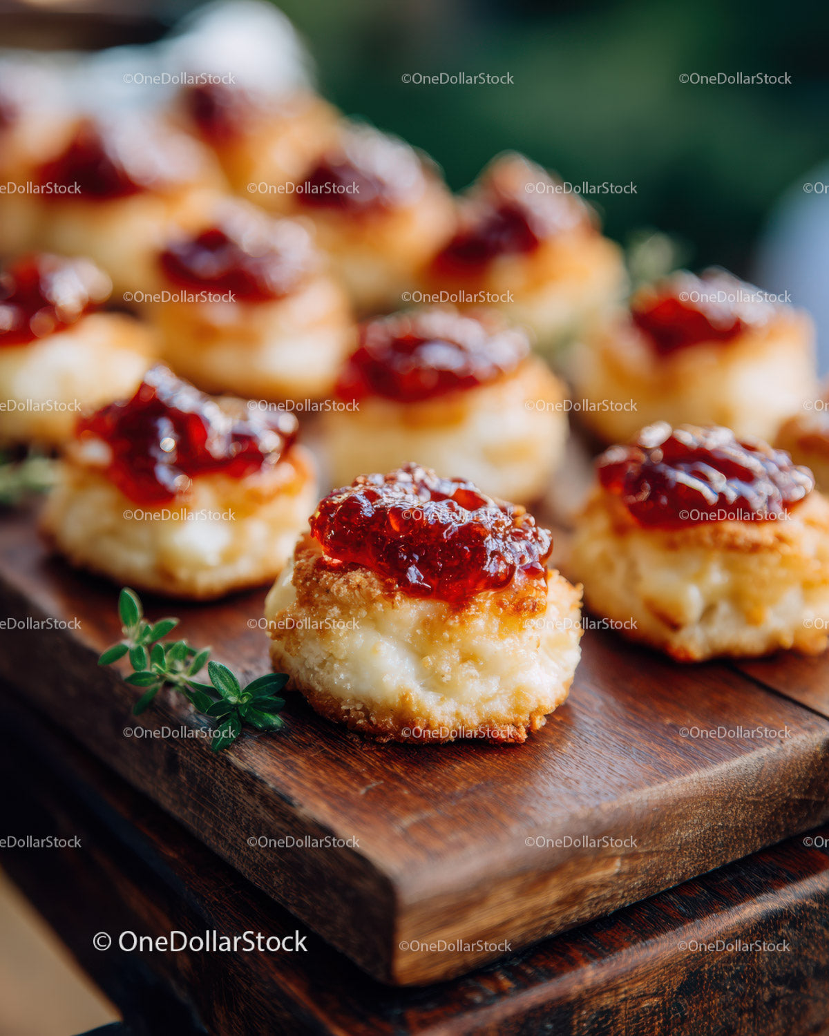 Cream Cheese Croquettes with Red Jam on Wooden Platter