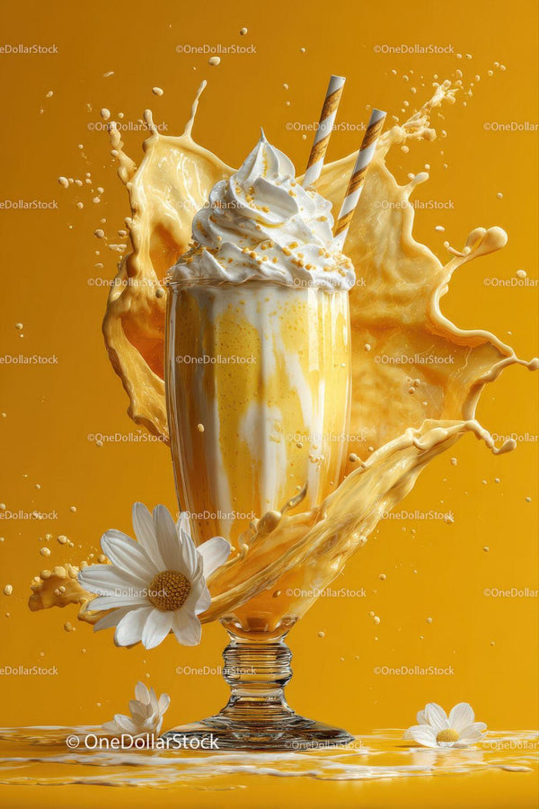 Kremowy Milkshake z Bitą Śmietaną w Eleganckiej Szklance na Żółtym Tle