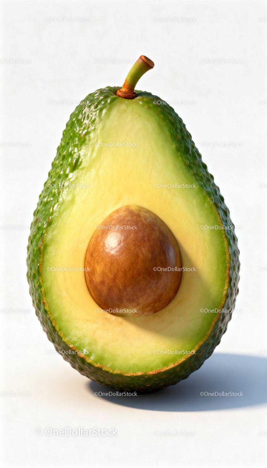 Freshly Cut Half of Ripe Avocado with Seed