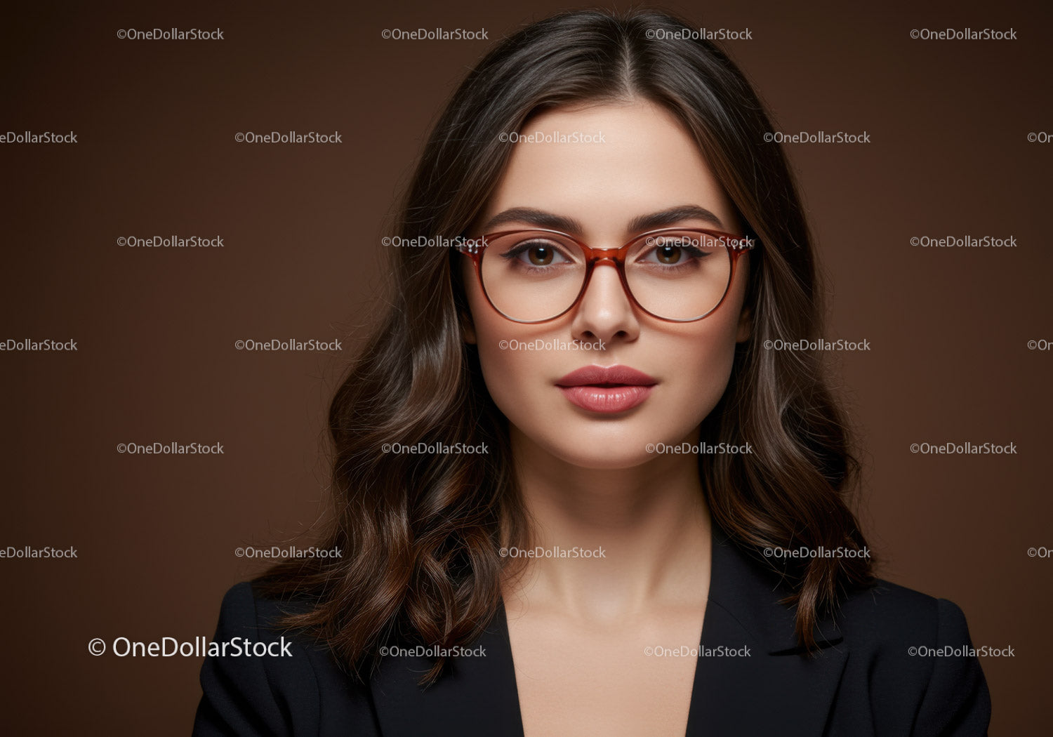 Elegancka kobieta w okularach i brązowych włosach na profesjonalnym portrecie