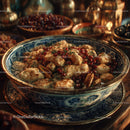 Moroccan Chicken and Pomegranate Tagine in Ornate Ceramic Dish