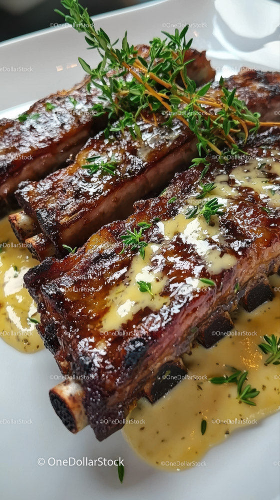 Juicy Grilled Pork Ribs with Herbs and Creamy Sauce