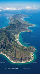 Aerial View of Tropical Mountain Ridge and Clear Blue Sea Coastline