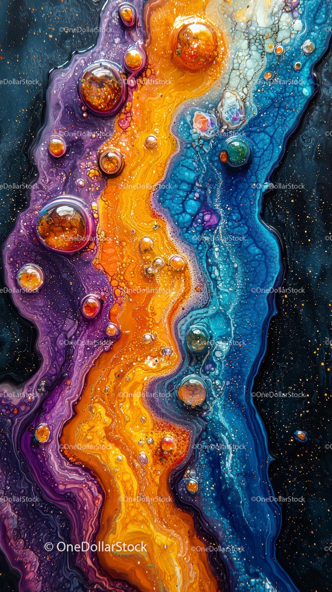 Vivid Abstract Fluid Art with Bright Orange Purple and Blue Hues