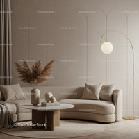 Cozy Neutral Living Room with Modern Curved Sofa