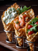 Assorted Waffle Cone Appetizers with Salmon Herb Dip and Tomatoes