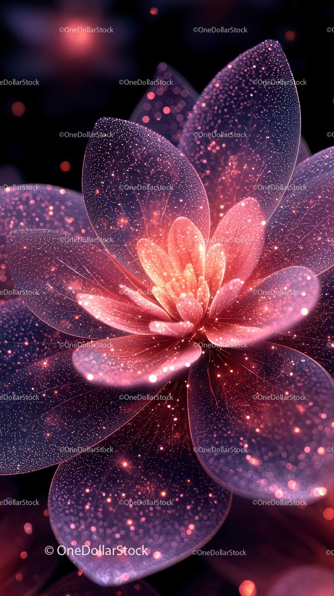 Vibrant Glowing Flower with Sparkling Petals and Leaves