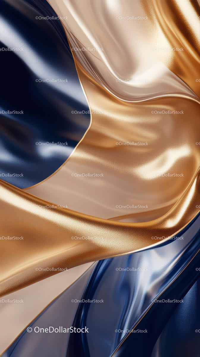 Elegant Gold and Navy Blue Satin Fabric with Smooth Flowing Texture
