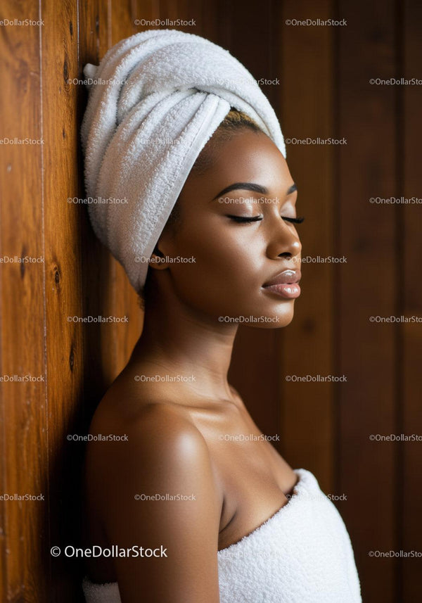 Elegancka kobieta relaksująca się w spa z ręcznikiem i miękką skórą