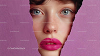 Close-Up Portrait of a Glamorous Model with Pink Lipstick