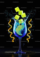 Refreshing lemon cocktail with ice cubes splash