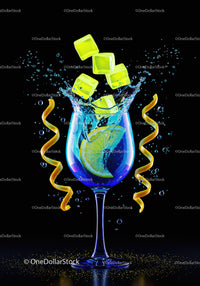 Refreshing lemon cocktail with ice cubes splash