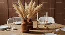 Modern Dining Table Decor with Beige Pampas Grass and Gold Candlesticks