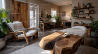 Modern Bedroom with Natural Wood and Greenery for Relaxing Retreat