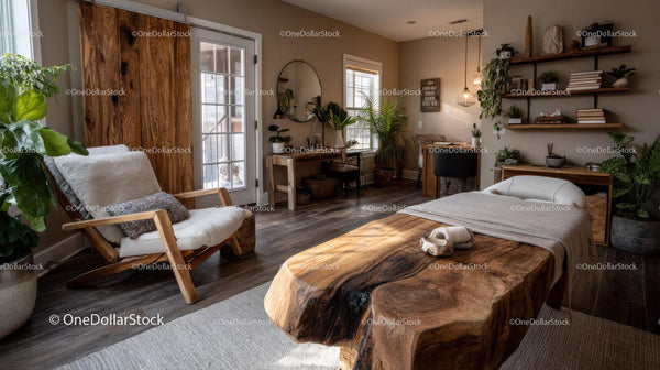Modern Bedroom with Natural Wood and Greenery for Relaxing Retreat