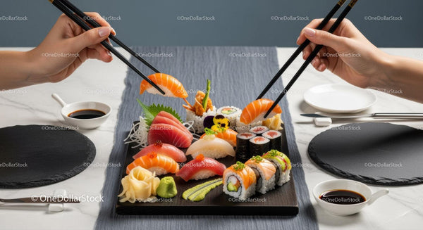 Assorted Sushi Platter with Fresh Seafood and Traditional Japanese Dishes
