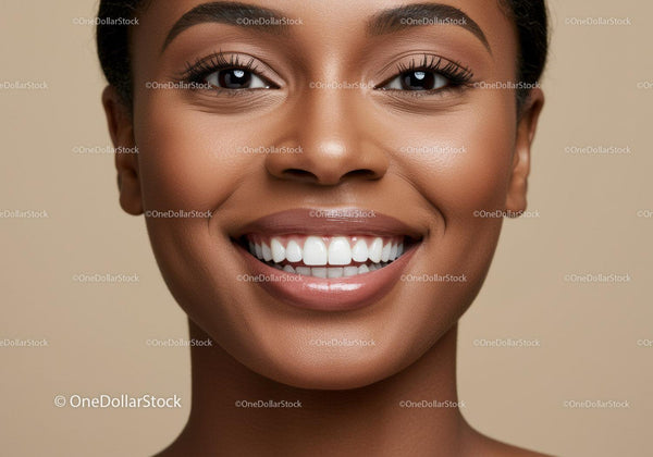 Closeup of smiling woman with flawless skin and teeth