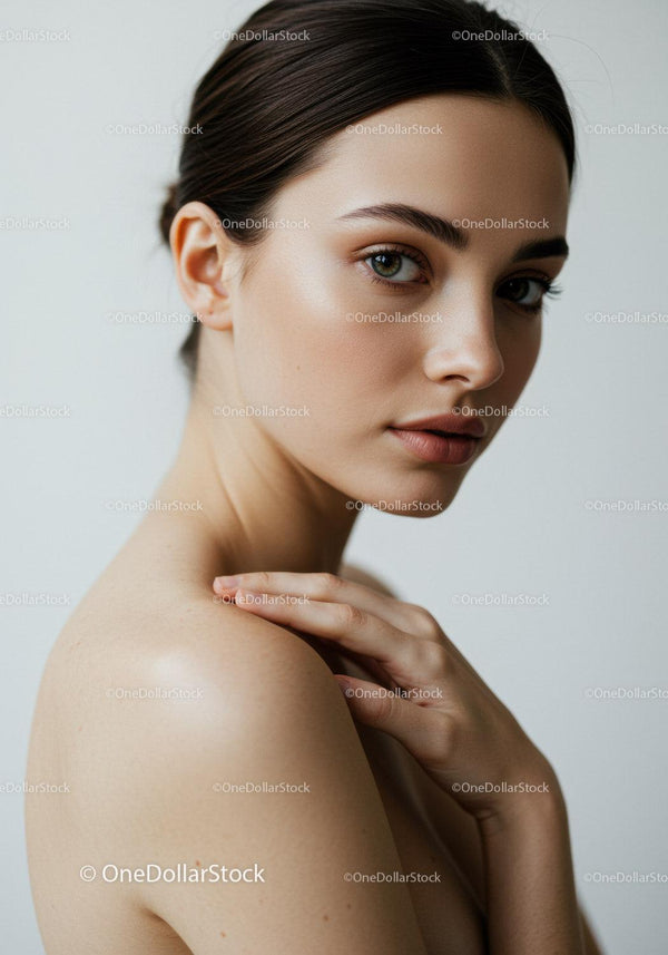 Elegant Portrait of Young Woman with Clear Skin and Natural Makeup