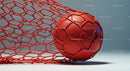 Red Soccer Ball in Goal Net with Dynamic Sports Atmosphere