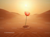 Delicate flower blooming alone in vast desert landscape