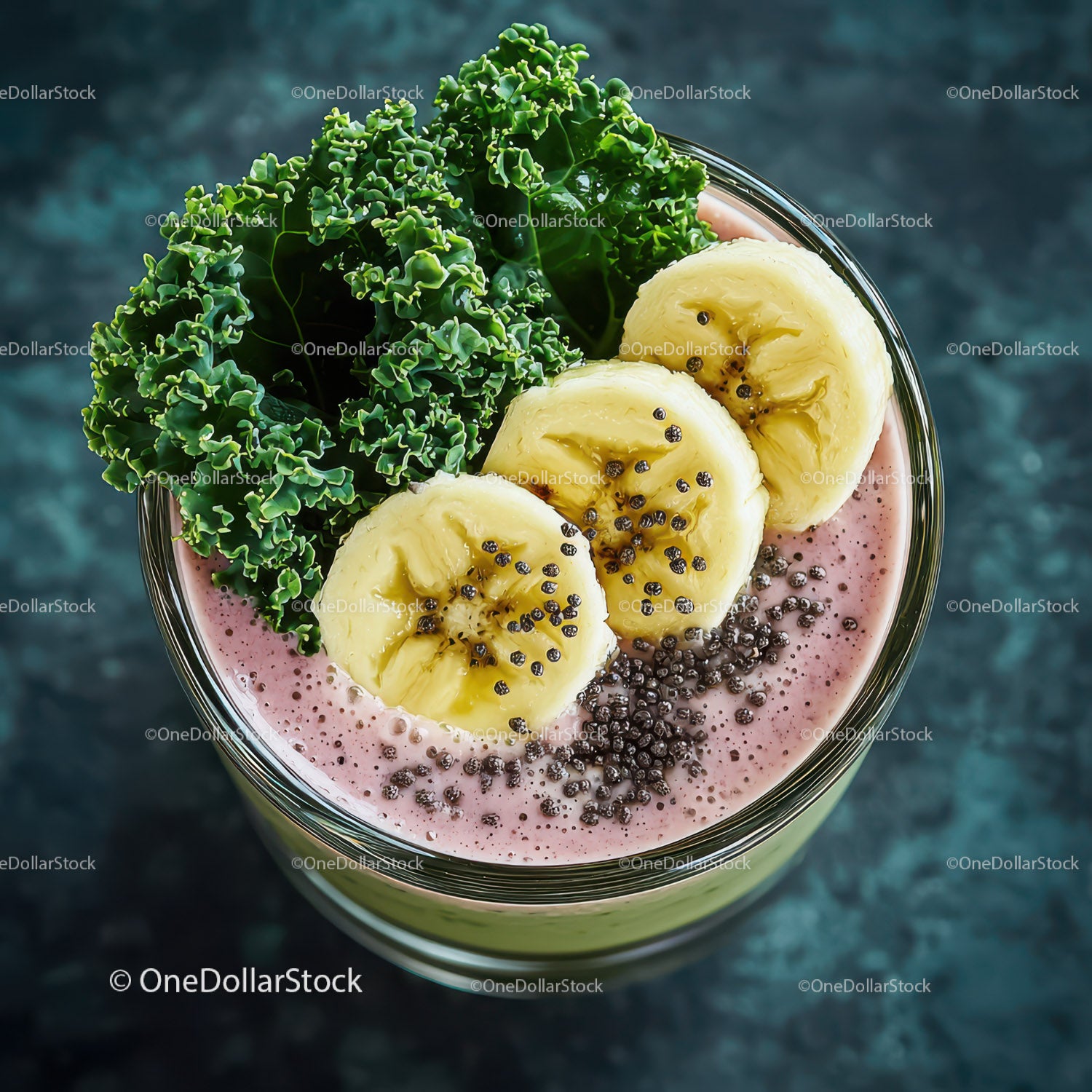 Fresh Kale and Banana Smoothie with Chia Seeds and Berries