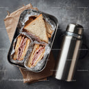 Ham and Cheese Sandwiches with Thermos on a Rustic Table