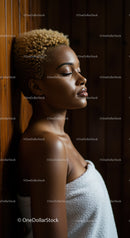Elegant Woman Relaxing With Calm Facial Expression and Afro Hair