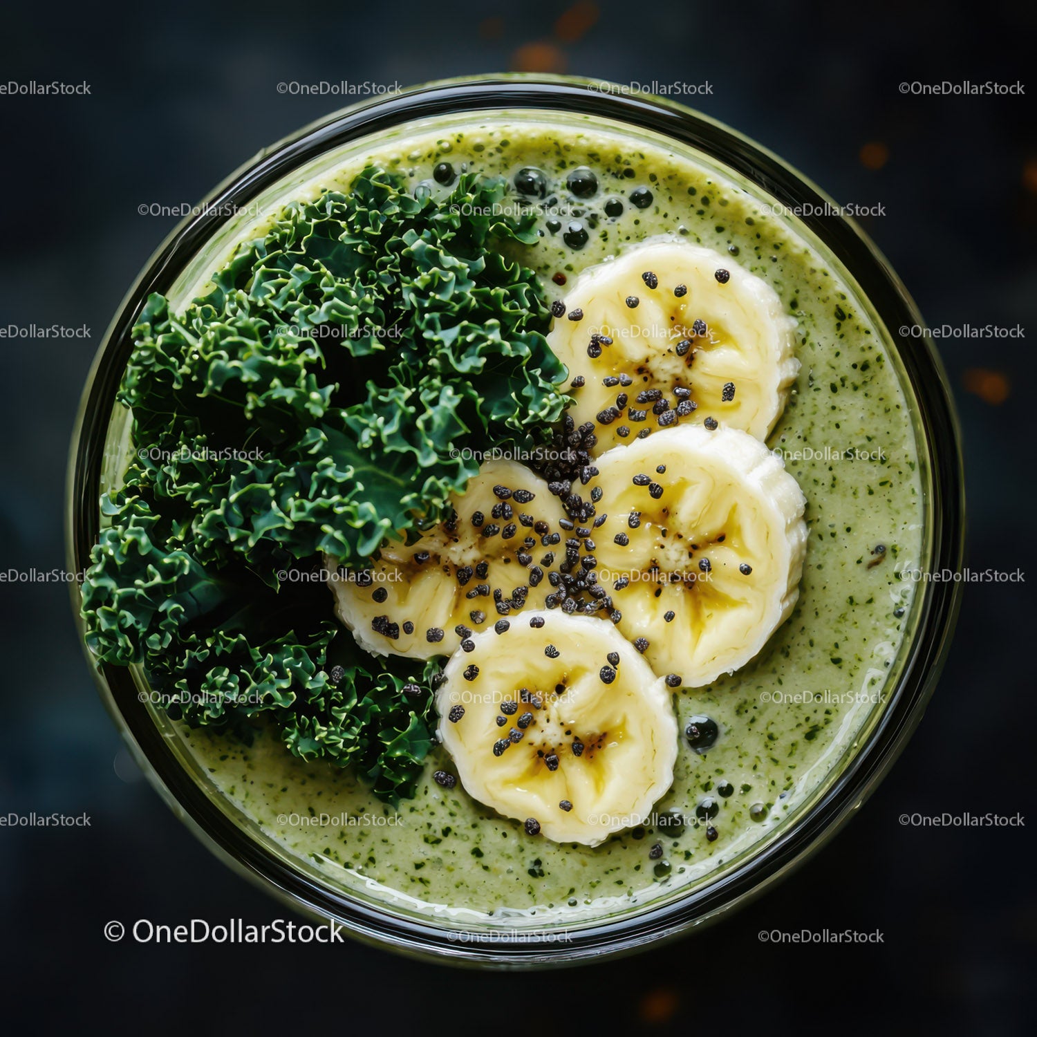 Healthy Green Banana Kale Smoothie in a Glass Jar