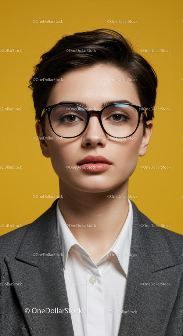 Elegant Business Woman in Glasses Wearing Formal Suit